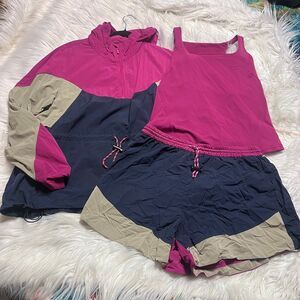 Lululemon evergreen anorak jacket + shorts + instill tank bundle